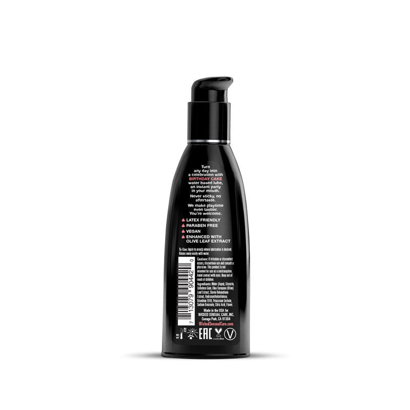 Wicked aqua - flavoured water-based lubricant 60 ml - birthday cake, Product back view  | Flirtybay.com.au